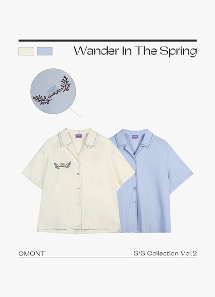 エッグタルト キューバンカラー 半袖 カジュアル 刺繍