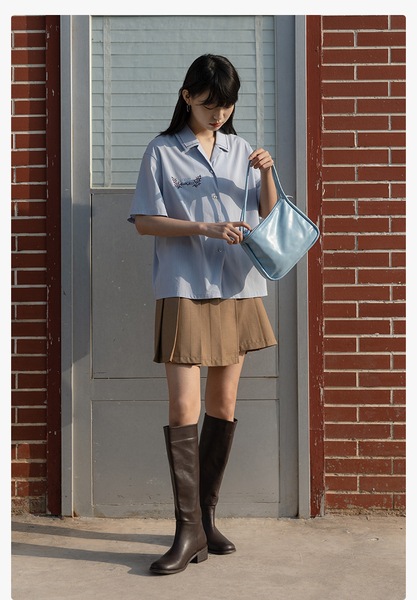 エッグタルト キューバンカラー 半袖 カジュアル 刺繍