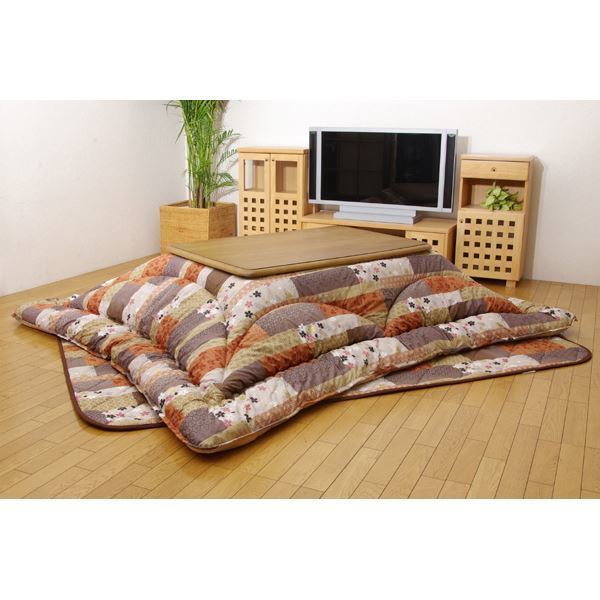 国内プリント こたつ厚掛け敷布団セット 『京好み』 205x205cm（裏地：フランネル）