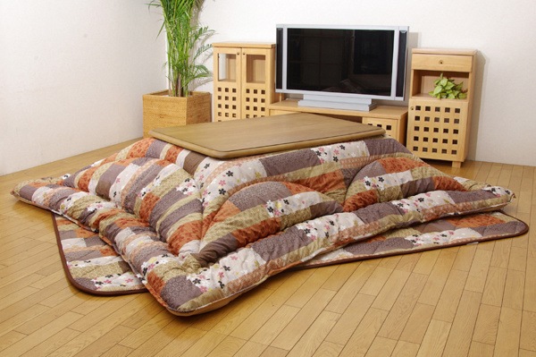 国内プリント こたつ厚掛け敷布団セット 『京好み』 205x205cm（裏地：フランネル）