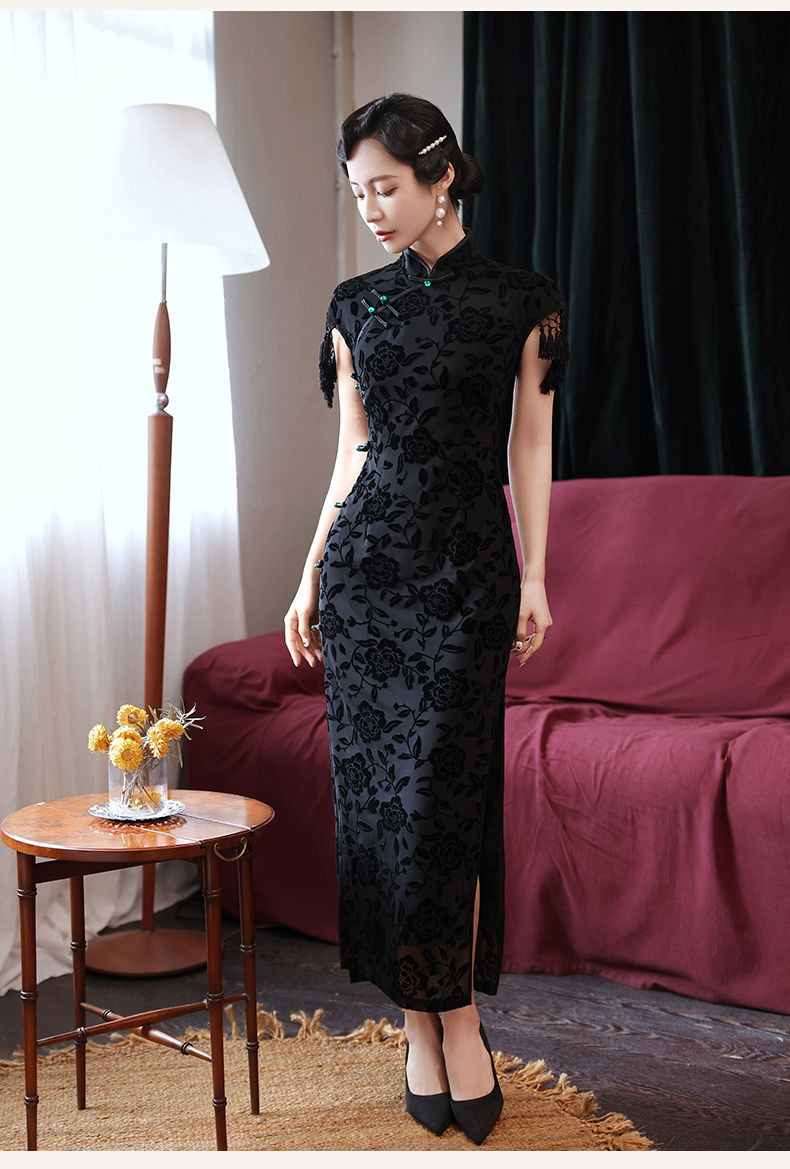 ロングブラックのチャイナドレスの女性のハイエンド2025年夏のレトロな気質の改善されたスタイル r 母の日-0009270 ロングブラックのチャイナドレスの女性のハイエンド2025年夏のレトロな気質の改善されたスタイル r 母の日-0009270