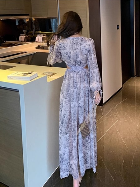 ティーブレイク花柄シフォンドレスレディース ワンピース ドレス ロング ボヘミアン 長袖 ランタンスリーブ ラウンドネック フレア Aライン ハイウエスト フォーマル フェミニン シフォン スリット ティーブレイク花柄シフォンドレスレディース ワンピース ドレス ロング ボヘミアン 長袖 ランタンスリーブ ラウンドネック フレア Aライン ハイウエスト フォーマル フェミニン シフォン スリット