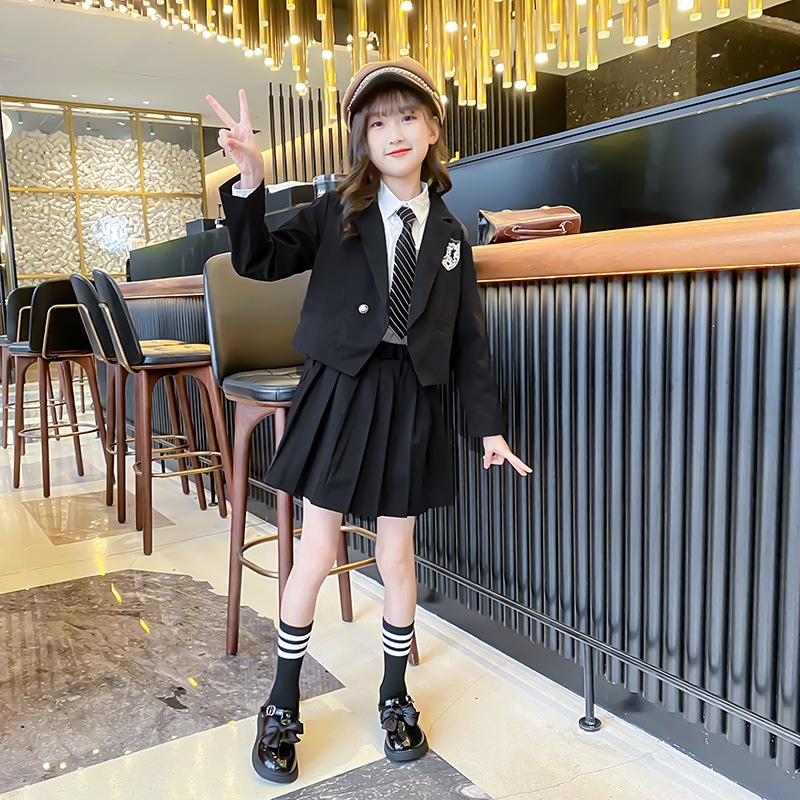 卒業式 子供服 女子 スーツ ジャケット 袴 3点セット スーツ 卒服 女の子 チェック柄 プリーツスカート 大学 スクール 制服 発表会 入学式 長袖セッ 120-170cm