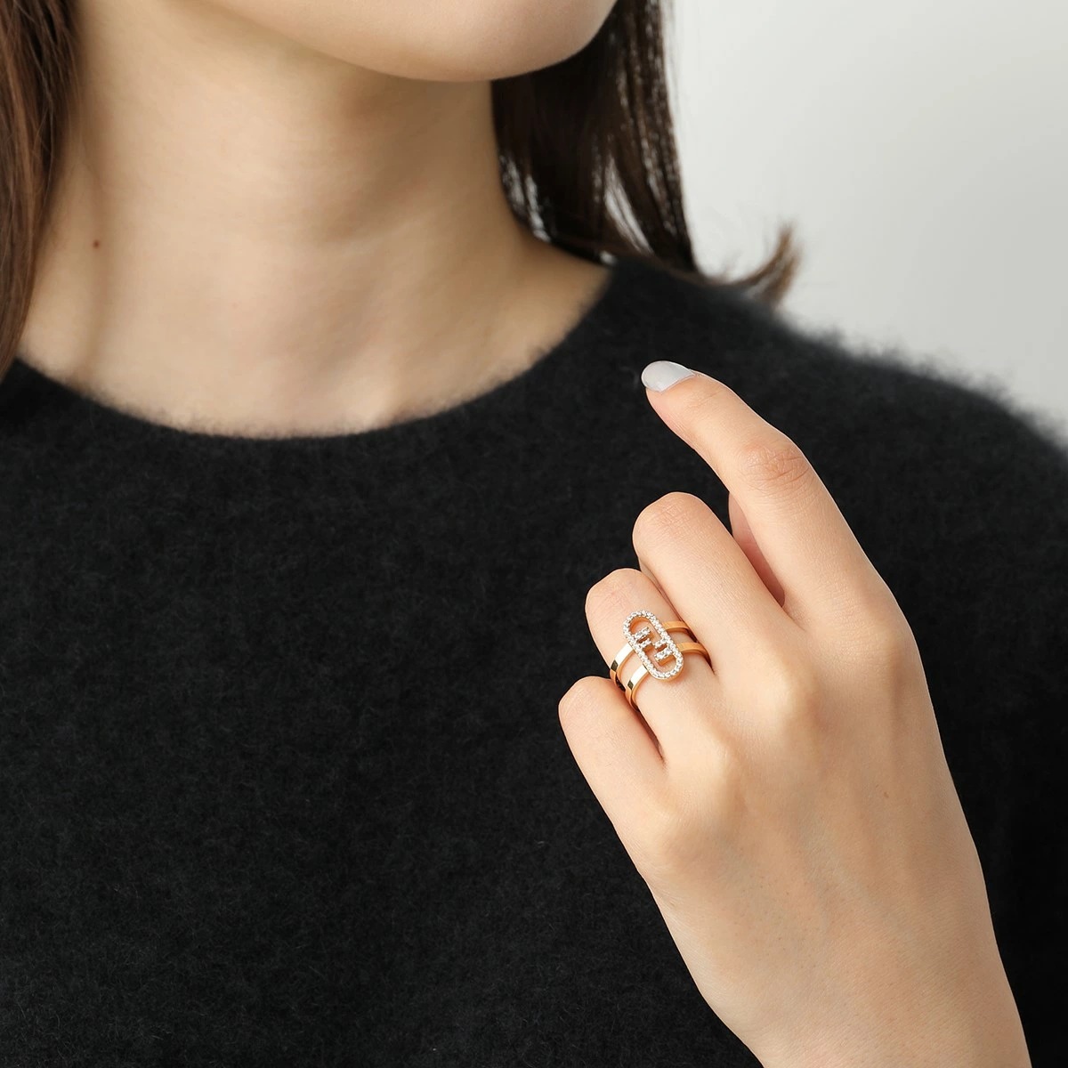 FENDI フェンディ リング O’LOCK オーロック 8AH425 A44G レディース メタル クリスタル アクセサリー 指輪 F089U/SOFT-GOLD+CRYSTAL