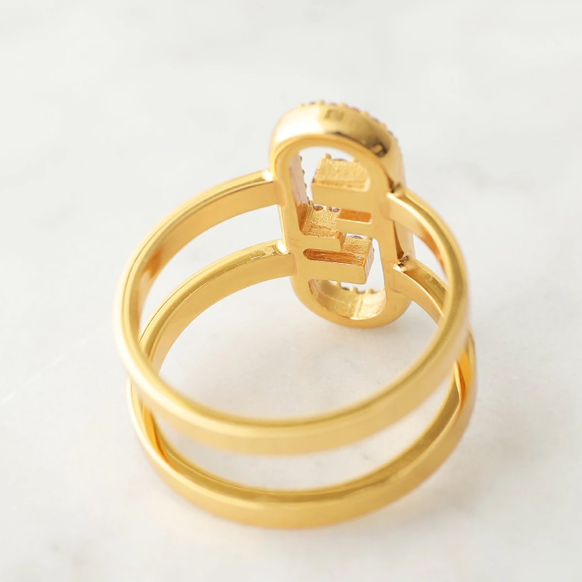 FENDI フェンディ リング O’LOCK オーロック 8AH425 A44G レディース メタル クリスタル アクセサリー 指輪 F089U/SOFT-GOLD+CRYSTAL