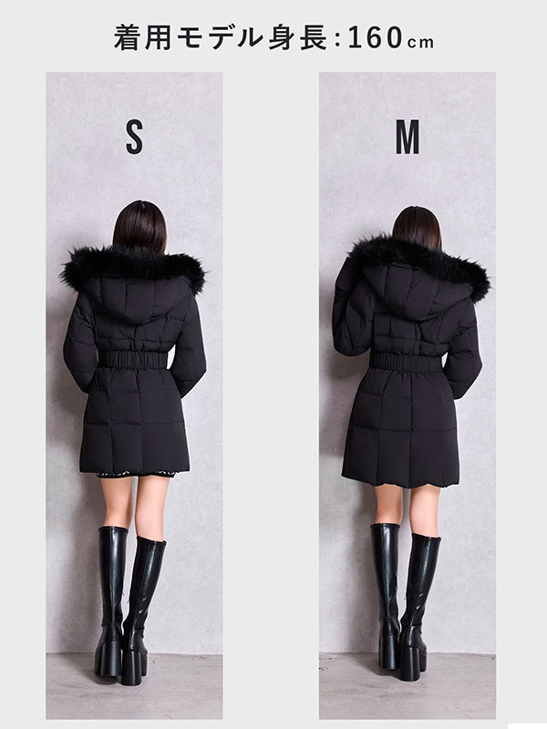 【GYDA】ロングダウンコート　ブラック GYDA（ジェイダ） ダウン ジャケット ロング GD ベルト付き ロング