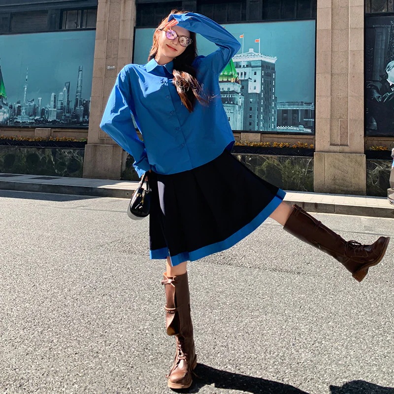 2024 ニュークラインブルースーパーホワイトシャツパッチワークハーフスカートセット 2024 ニュークラインブルースーパーホワイトシャツパッチワークハーフスカートセット