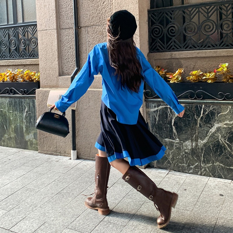 2024 ニュークラインブルースーパーホワイトシャツパッチワークハーフスカートセット 2024 ニュークラインブルースーパーホワイトシャツパッチワークハーフスカートセット