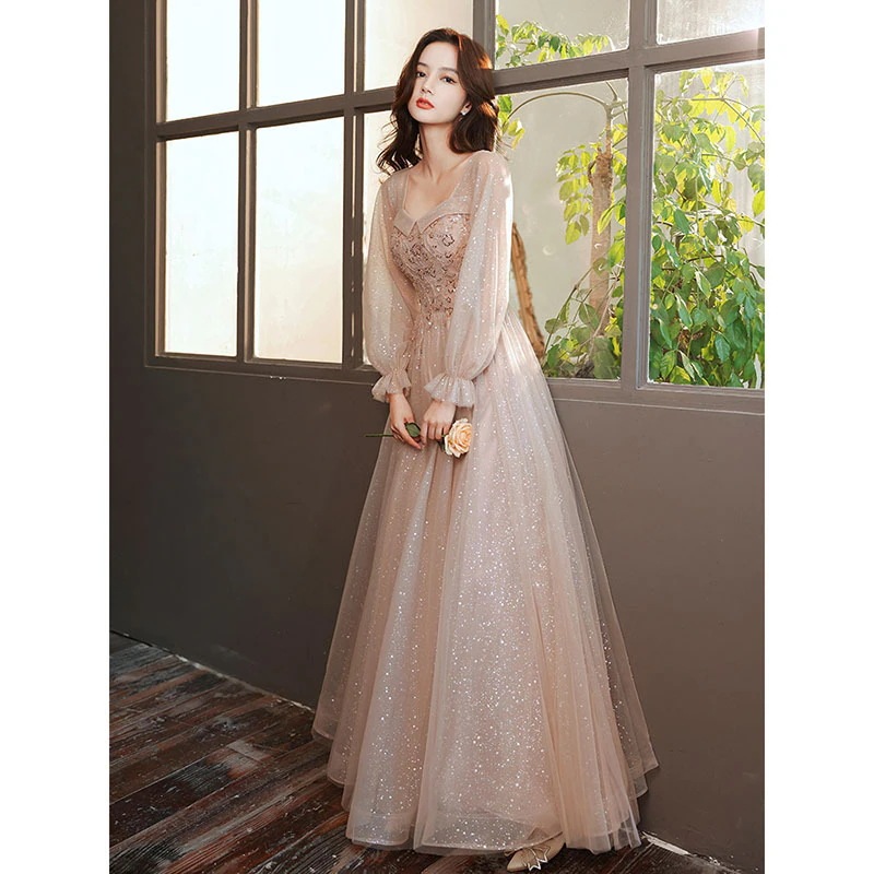 パーティードレス長袖イブニングドレス女性2025しい宴会気質ドレス