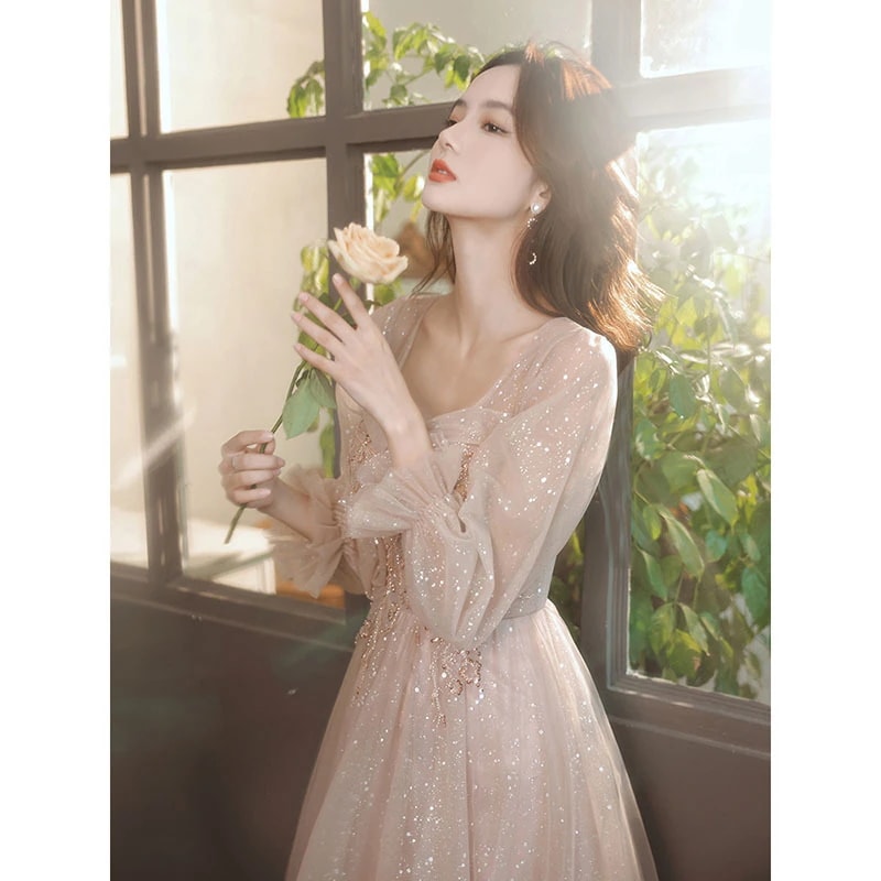 パーティードレス長袖イブニングドレス女性2025しい宴会気質ドレス