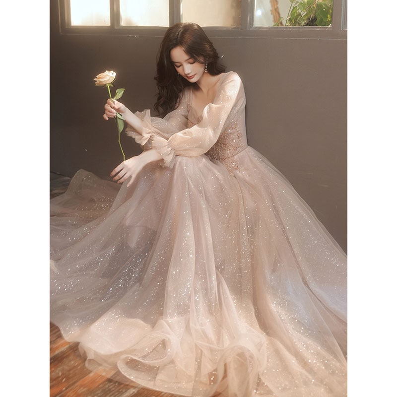 パーティードレス長袖イブニングドレス女性2025しい宴会気質ドレス