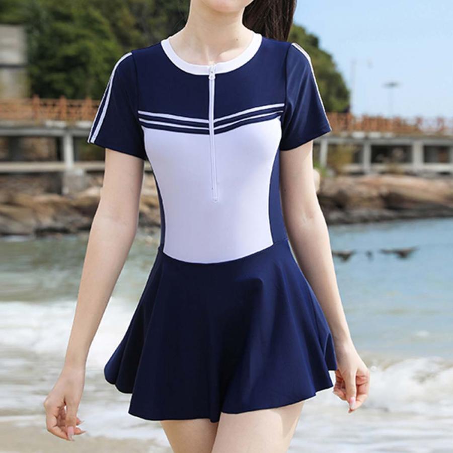 キッズ水着 ワンピース 女子 体型カバー スポーティー オールインワン お姉さんっぽ 上下 半袖 スカート 夏 海 プール リゾート 白 黒