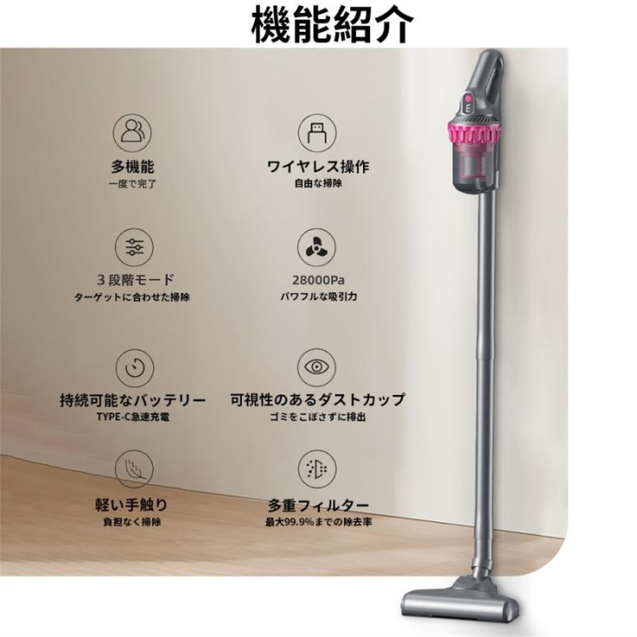 掃除機 コードレス 充電式 ダニ駆除機 紫外線殺菌 強力吸引 28000pa 4WAY サイクロン式 軽量 静音 小型 スティック型 ハンディ 2023最新 クリーナー コンパクトakasoras