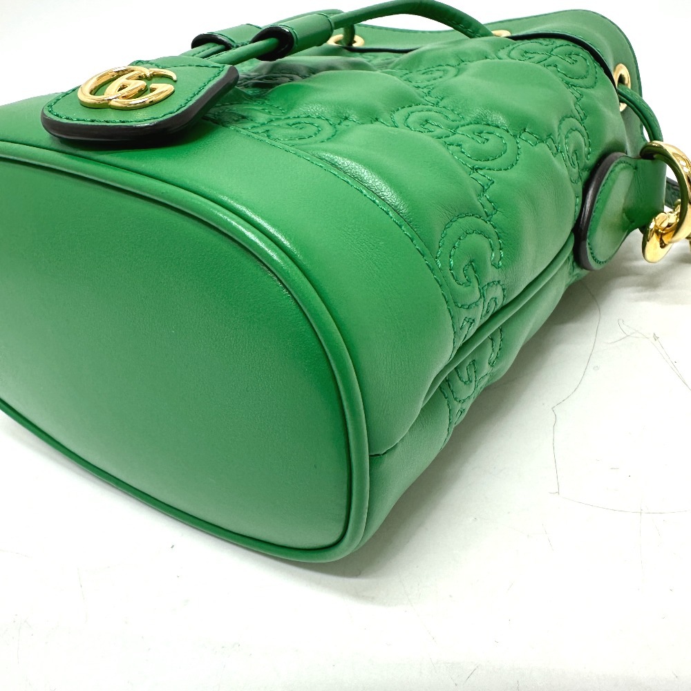 ショルダーバッグ 728231 GGマトラッセ バケット ストラップ付 2WAY 肩掛け 斜めかけ カバン レザー グリーン