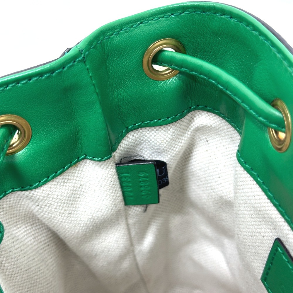 ショルダーバッグ 728231 GGマトラッセ バケット ストラップ付 2WAY 肩掛け 斜めかけ カバン レザー グリーン