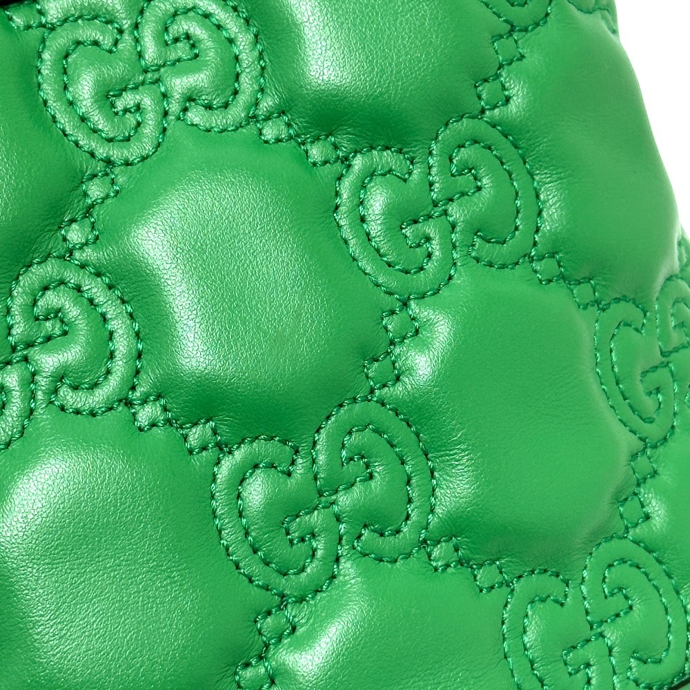 ショルダーバッグ 728231 GGマトラッセ バケット ストラップ付 2WAY 肩掛け 斜めかけ カバン レザー グリーン