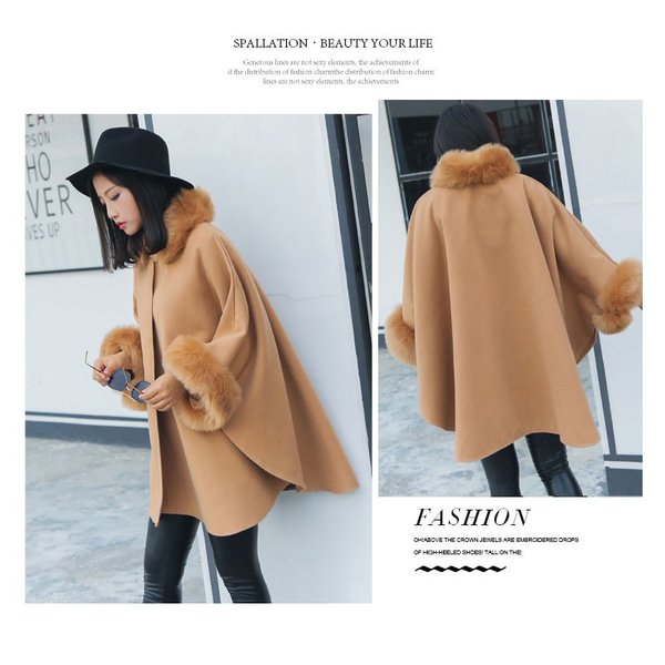 マントコート レディース ポンチョ フェイクファー付き ドルマンスリーブ アウター ポンチョコート