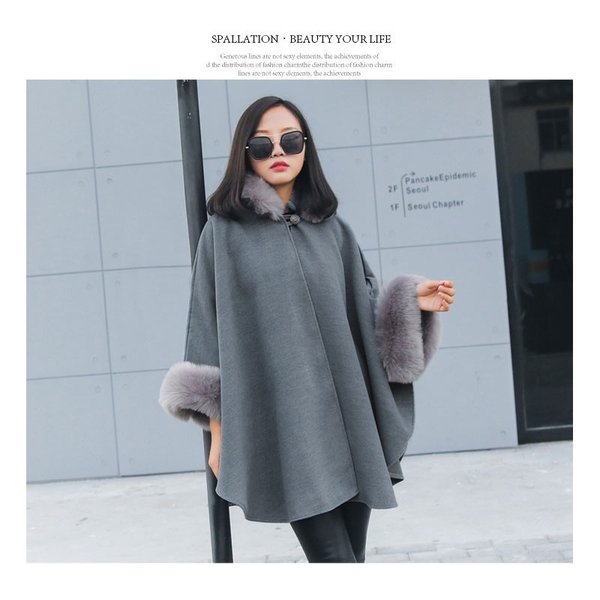 マントコート レディース ポンチョ フェイクファー付き ドルマンスリーブ アウター ポンチョコート