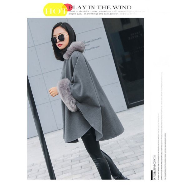 マントコート レディース ポンチョ フェイクファー付き ドルマンスリーブ アウター ポンチョコート