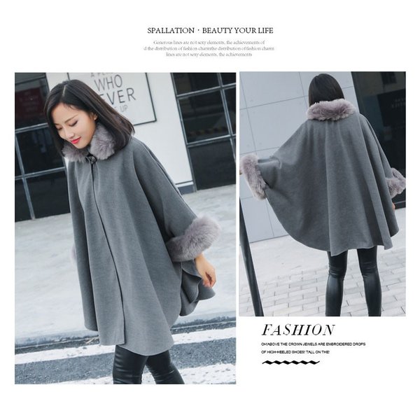 マントコート レディース ポンチョ フェイクファー付き ドルマンスリーブ アウター ポンチョコート