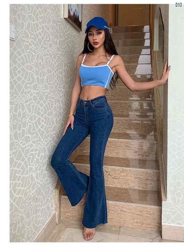 レディースファッション かわいい オシャレ 海外 ソリッドカラー スキニー フレア ジーンズ レディースファッション かわいい オシャレ 海外 ソリッドカラー スキニー フレア ジーンズ