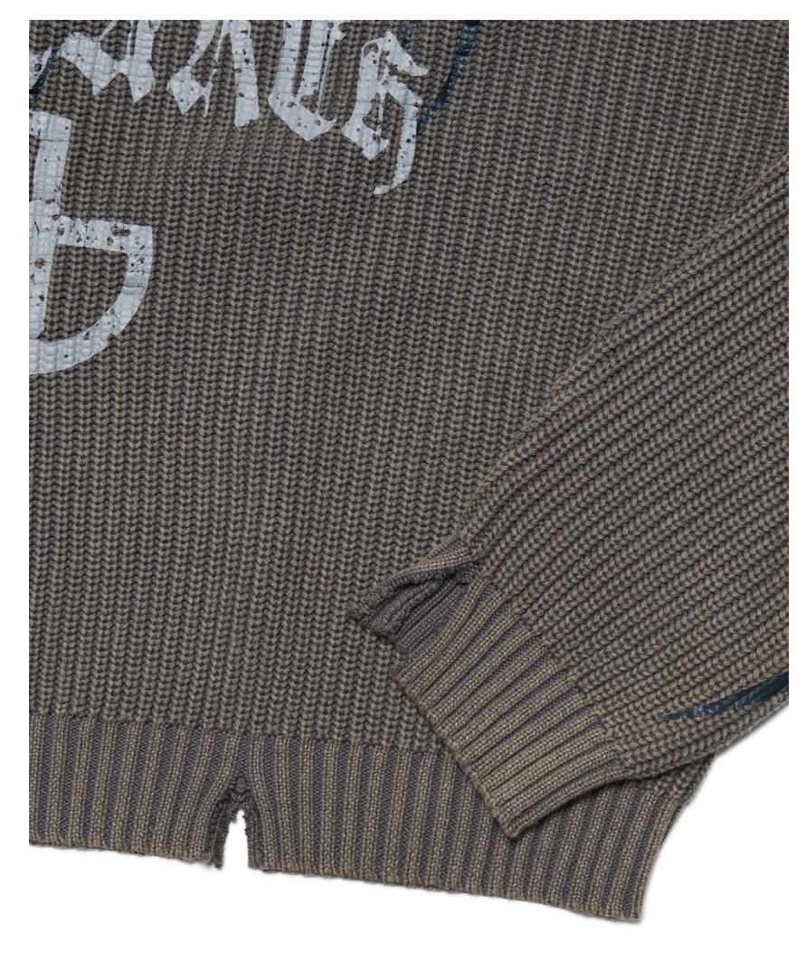NOMANUAL】 OVERDYED TRIBAL KNIT SWEATER : KHAKI