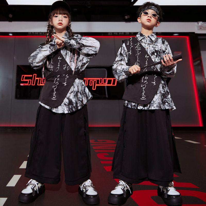 子供の中国風の出演服の男の子のヒップホップの街のダンスの服のhiphop国潮のスーツの女の子のショーの服装 子供の中国風の出演服の男の子のヒップホップの街のダンスの服のhiphop国潮のスーツの女の子のショーの服装
