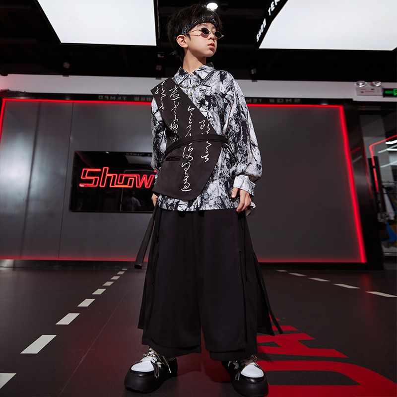 子供の中国風の出演服の男の子のヒップホップの街のダンスの服のhiphop国潮のスーツの女の子のショーの服装 子供の中国風の出演服の男の子のヒップホップの街のダンスの服のhiphop国潮のスーツの女の子のショーの服装