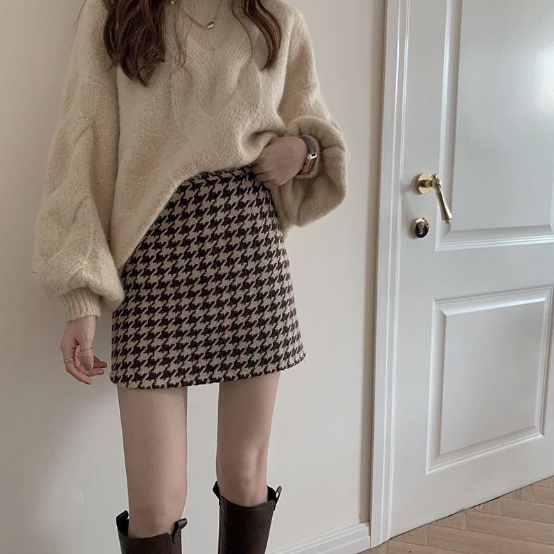 スカート ミニスカート ニットスカート ミニ ミニ丈 膝上 ニット かわいい カジュアル おしゃれ お洒落 ラブリー キュート ガーリー 千鳥格子 春 秋 10代 20代 デート お出かけ 女子会