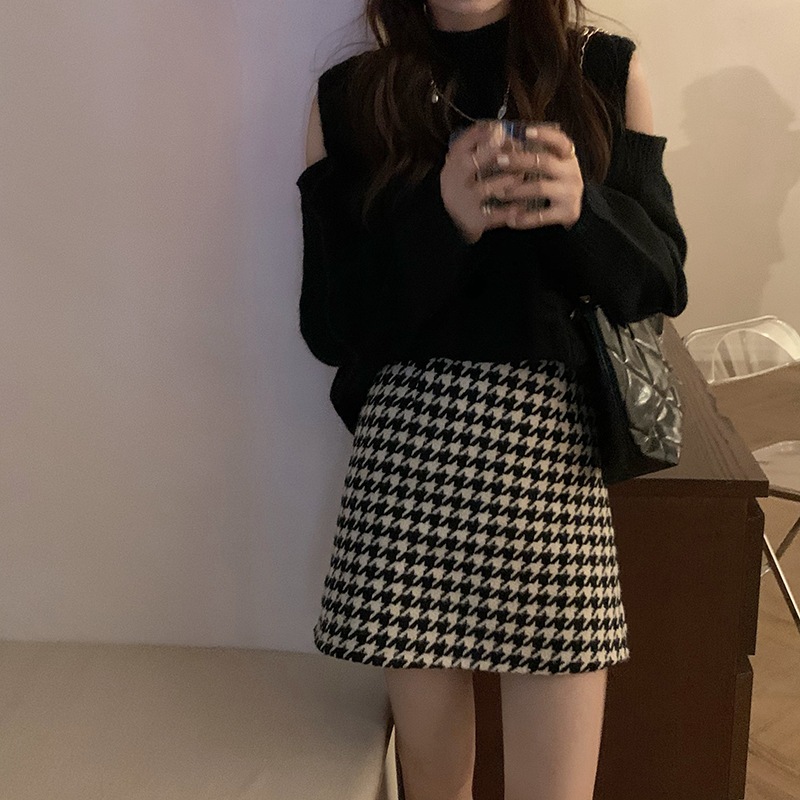 スカート ミニスカート ニットスカート ミニ ミニ丈 膝上 ニット かわいい カジュアル おしゃれ お洒落 ラブリー キュート ガーリー 千鳥格子 春 秋 10代 20代 デート お出かけ 女子会