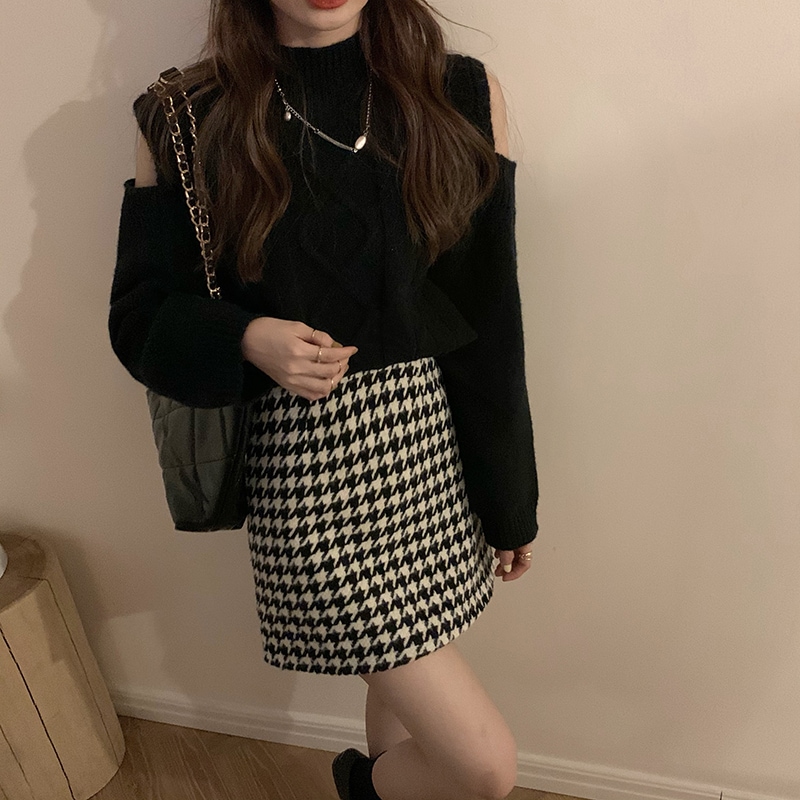 スカート ミニスカート ニットスカート ミニ ミニ丈 膝上 ニット かわいい カジュアル おしゃれ お洒落 ラブリー キュート ガーリー 千鳥格子 春 秋 10代 20代 デート お出かけ 女子会