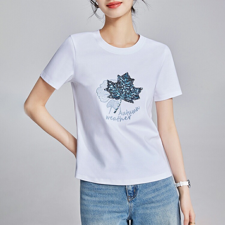 接触冷感 涼しい tシャツ レディース 夏 半袖 グルーネック メープルリーフ柄シーケンス刺繍 Tシャツ カットソー トップス 綿 コットン uvカット 大きいサイズ シンプル カ ゆったり 接触冷感 涼しい tシャツ レディース 夏 半袖 グルーネック メープルリーフ柄シーケンス刺繍 Tシャツ カットソー トップス 綿 コットン uvカット 大きいサイズ シンプル カ ゆったり
