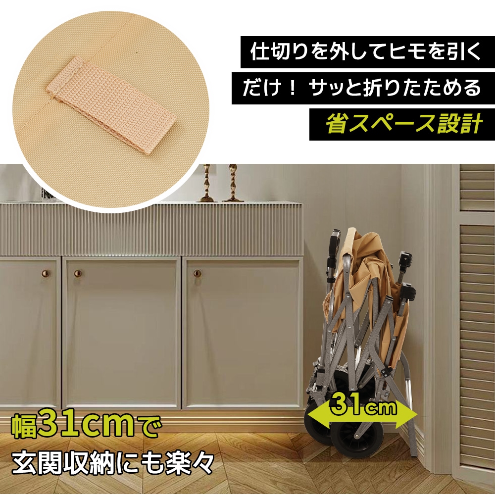 国内即発送!【ホワイト】両手ハンドル キャリーワゴン アウトドアワゴン 後ろ開け 折りたたみ コンパクト