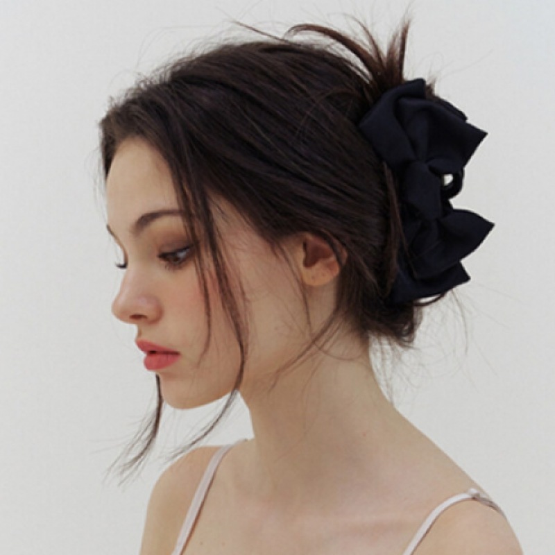 キンダベイビーダブルブラックリボンヘアクロー