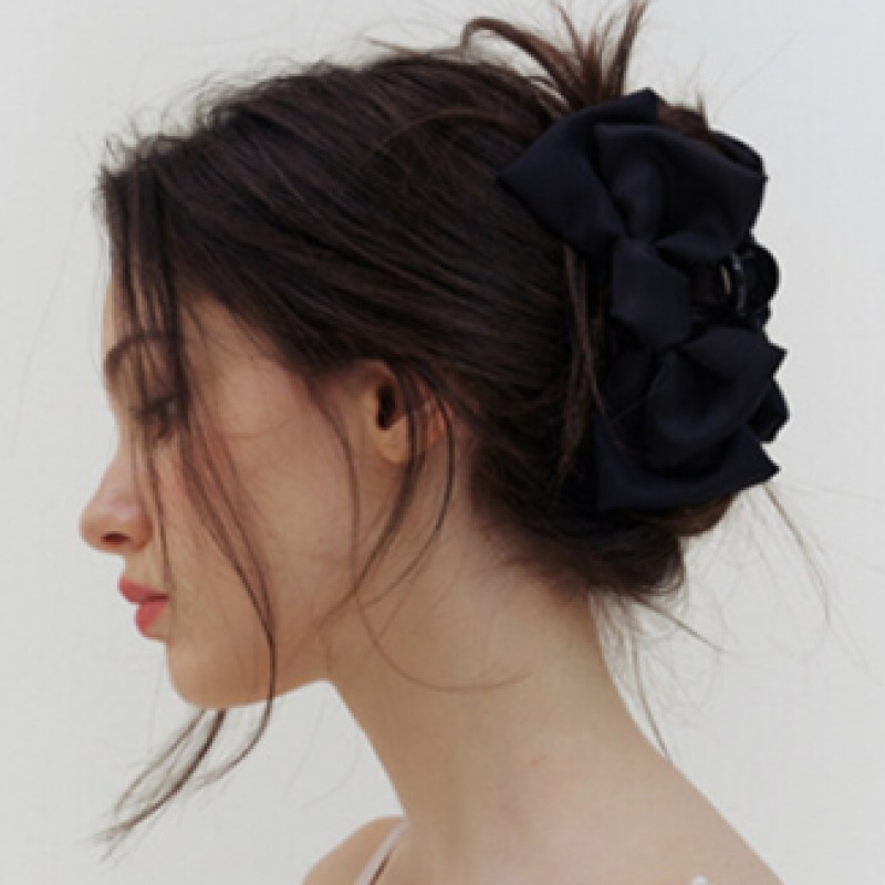 キンダベイビーダブルブラックリボンヘアクロー