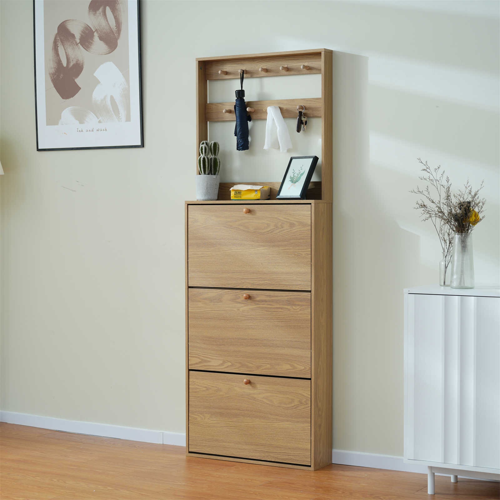 【日本国内出荷-3日で配達】2色 韓国版 シューズラック スリム 靴箱 下駄箱 薄型 3段 フック付き くつ箱 靴入れ 収納ラック エントランス 靴収納 消臭 靴収納棚 木製 おしゃれDJYC18 【日本国内出荷-3日で配達】2色 韓国版 シューズラック スリム 靴箱 下駄箱 薄型 3段 フック付き くつ箱 靴入れ 収納ラック エントランス 靴収納 消臭 靴収納棚 木製 おしゃれDJYC18