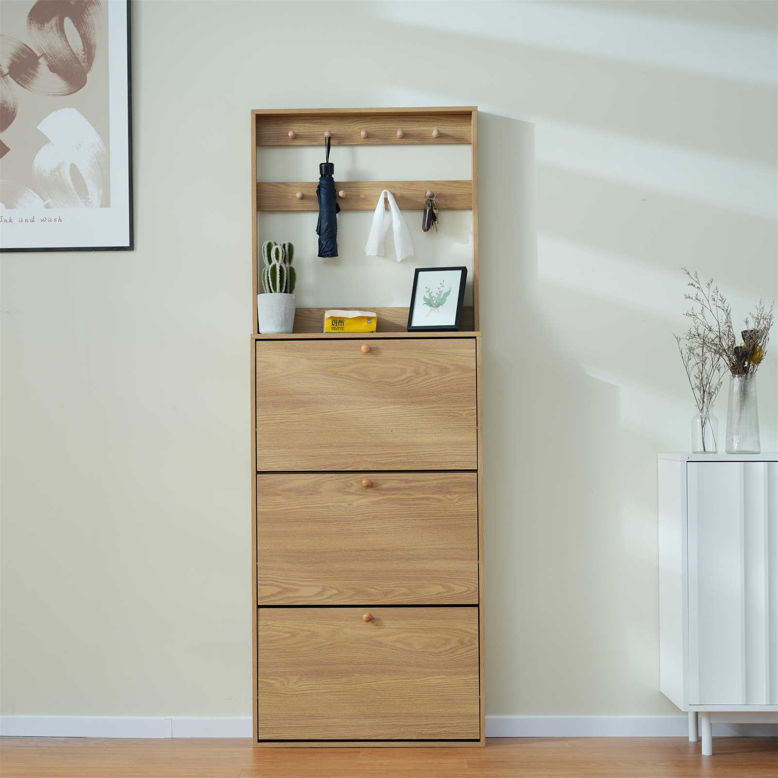 【日本国内出荷-3日で配達】2色 韓国版 シューズラック スリム 靴箱 下駄箱 薄型 3段 フック付き くつ箱 靴入れ 収納ラック エントランス 靴収納 消臭 靴収納棚 木製 おしゃれDJYC18 【日本国内出荷-3日で配達】2色 韓国版 シューズラック スリム 靴箱 下駄箱 薄型 3段 フック付き くつ箱 靴入れ 収納ラック エントランス 靴収納 消臭 靴収納棚 木製 おしゃれDJYC18