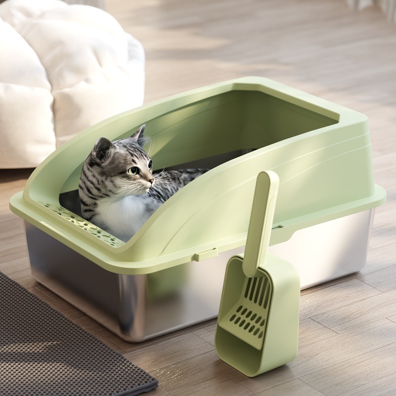 ステンレス鋼の猫砂鍋深く半閉鎖ステンレス鋼の猫砂鍋猫砂箱猫砂箱ペット用品
