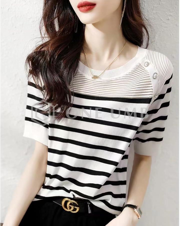 シアーニット 半袖 ボーダー きれいめ レディース 夏 トップス ボーダーニット 薄手 シースルー バイカラー(ブラック, M) シアーニット 半袖 ボーダー きれいめ レディース 夏 トップス ボーダーニット 薄手 シースルー バイカラー(ブラック, M)