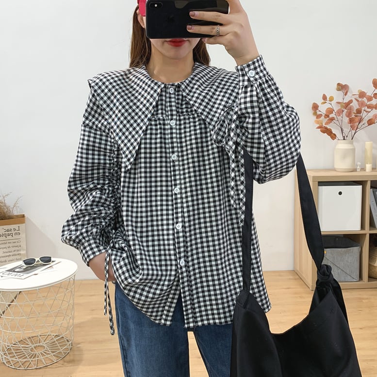 2color ビッグカラーブラウス デザインブラウス ビッグカラーシャツ セーラー襟 2color ビッグカラーブラウス デザインブラウス ビッグカラーシャツ セーラー襟