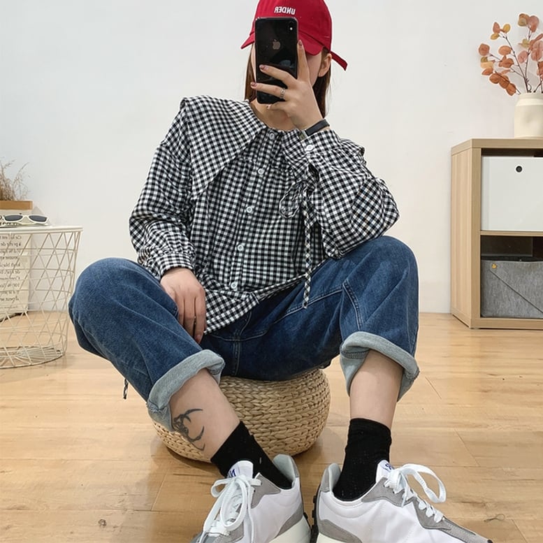 2color ビッグカラーブラウス デザインブラウス ビッグカラーシャツ セーラー襟 2color ビッグカラーブラウス デザインブラウス ビッグカラーシャツ セーラー襟