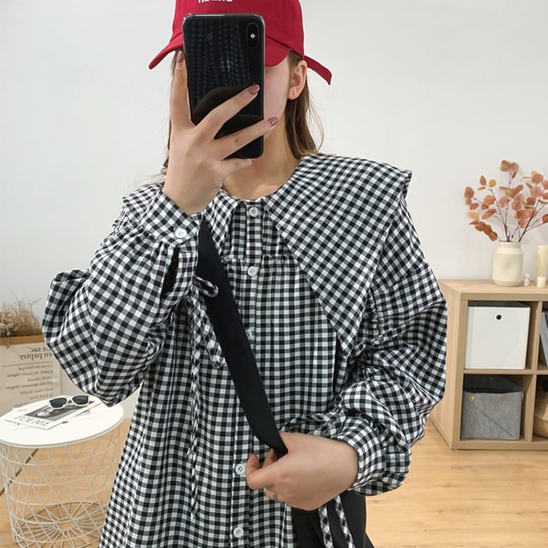 2color ビッグカラーブラウス デザインブラウス ビッグカラーシャツ セーラー襟 2color ビッグカラーブラウス デザインブラウス ビッグカラーシャツ セーラー襟