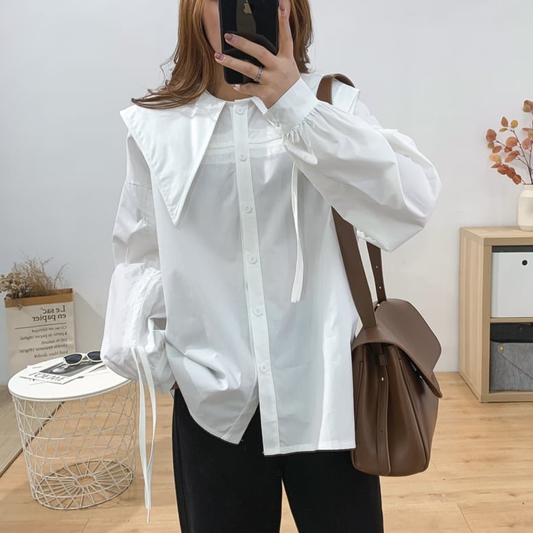 2color ビッグカラーブラウス デザインブラウス ビッグカラーシャツ セーラー襟 2color ビッグカラーブラウス デザインブラウス ビッグカラーシャツ セーラー襟