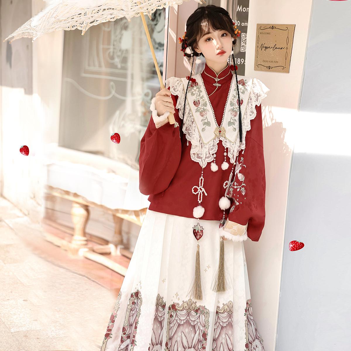 【フルセット】いちごウサギ新韓国cos要素偽襟上着半スカートcos服セット