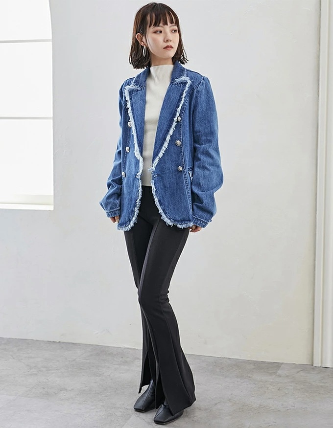 【即納】デニムジャケット レディース ノーカラー アウター コート トップス フリンジ コットン ジャケット スプリングコート 【即納】デニムジャケット レディース ノーカラー アウター コート トップス フリンジ コットン ジャケット スプリングコート