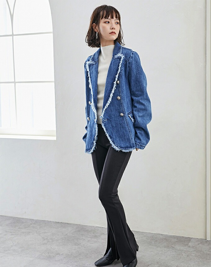 【即納】デニムジャケット レディース ノーカラー アウター コート トップス フリンジ コットン ジャケット スプリングコート 【即納】デニムジャケット レディース ノーカラー アウター コート トップス フリンジ コットン ジャケット スプリングコート