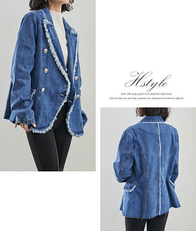 【即納】デニムジャケット レディース ノーカラー アウター コート トップス フリンジ コットン ジャケット スプリングコート 【即納】デニムジャケット レディース ノーカラー アウター コート トップス フリンジ コットン ジャケット スプリングコート