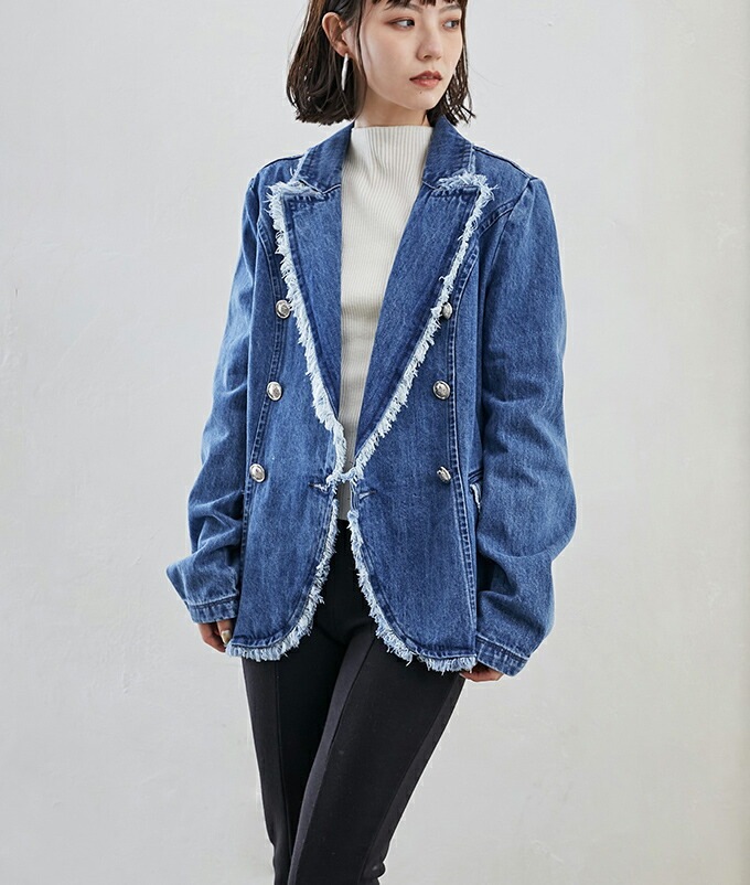 【即納】デニムジャケット レディース ノーカラー アウター コート トップス フリンジ コットン ジャケット スプリングコート 【即納】デニムジャケット レディース ノーカラー アウター コート トップス フリンジ コットン ジャケット スプリングコート