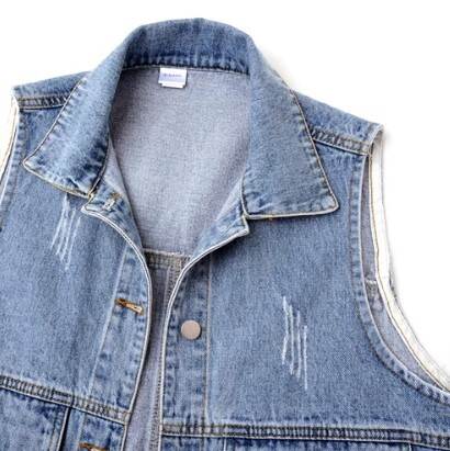 ベスト アウター デニムベスト ジャケット レディース 袖なし ポロ襟 無地 切り替えデザイン 春 秋 レギュラー丈 チョッキ 前開き シングルブレスト ノースリーブ かわいい きれいめ ワイルド 大