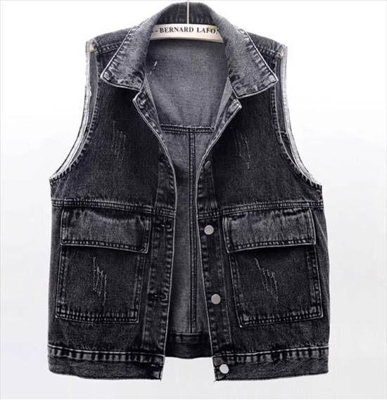 ベスト アウター デニムベスト ジャケット レディース 袖なし ポロ襟 無地 切り替えデザイン 春 秋 レギュラー丈 チョッキ 前開き シングルブレスト ノースリーブ かわいい きれいめ ワイルド 大